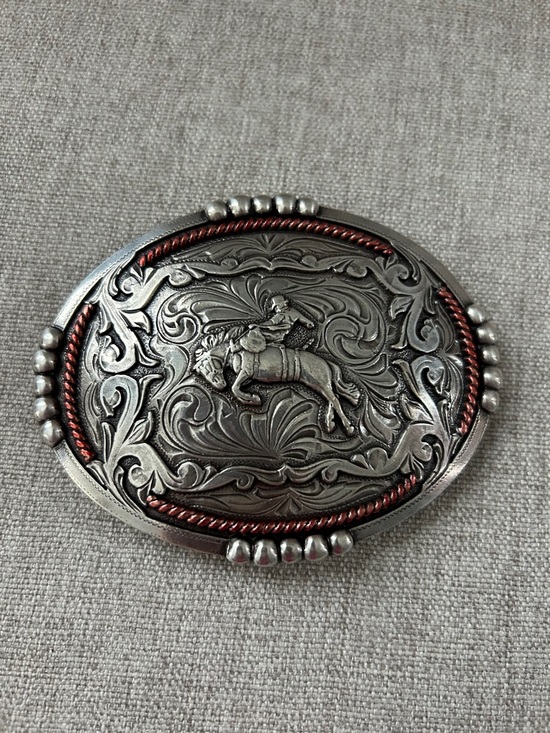 Other - Vintage Western bronc riderHorse Rider Oval Belt Buckle - Silver and Copper-Tone
